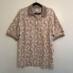 COLUMBIA Sportswear Vintage Beige Boho AOP Fish Print Pique Cotton Polo- Large
